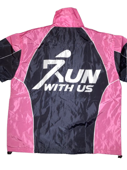 Run with us windbreaker short set black and pink.