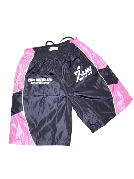 Run with us windbreaker short set black and pink.