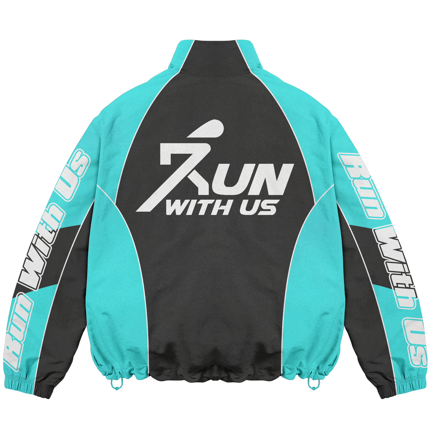 Run with us, windbreaker short set black and blue.