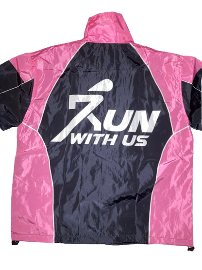 Run with us windbreaker short set black and pink.
