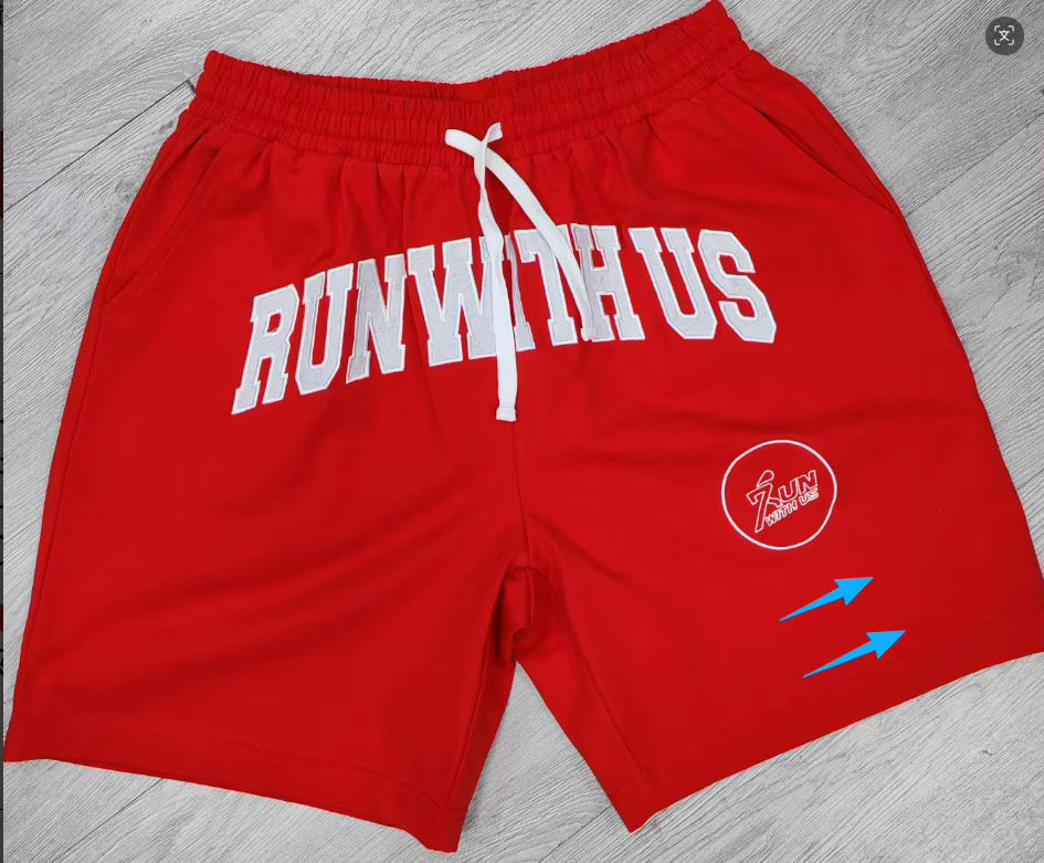 aa Red run with us embroidery shorts