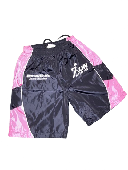 Run with us windbreaker short set black and pink.