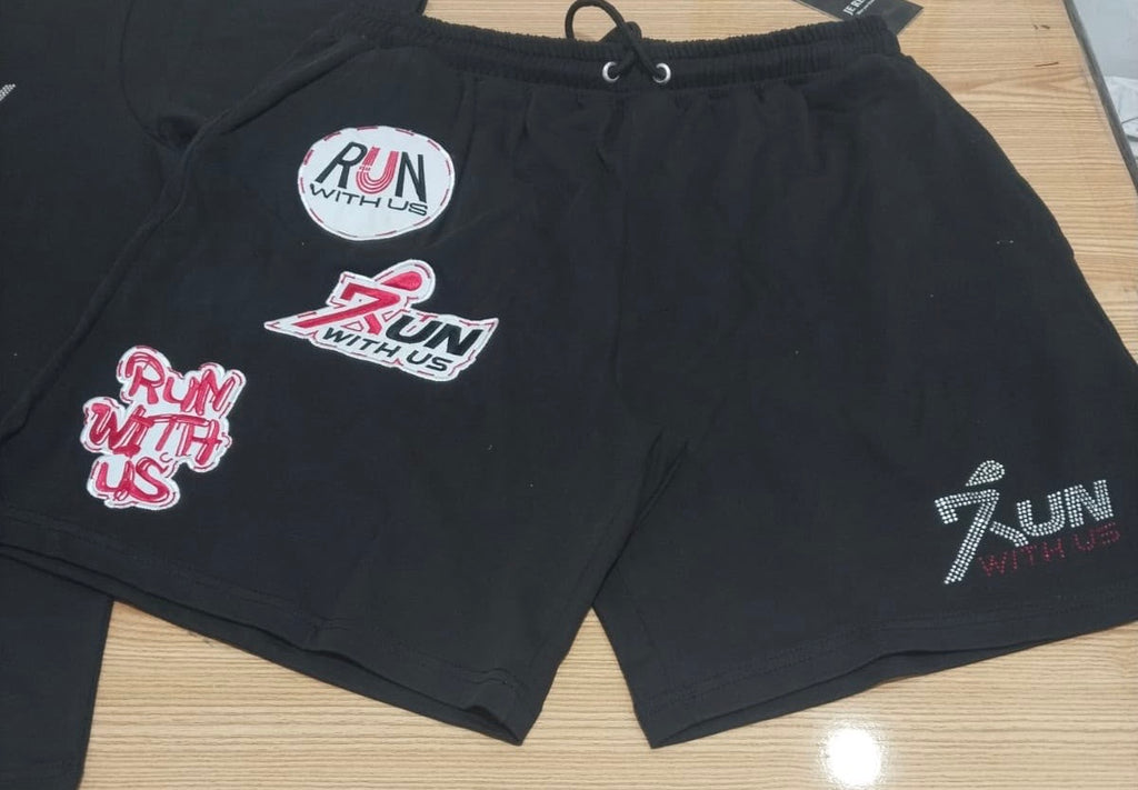 A Run with us black shorts
