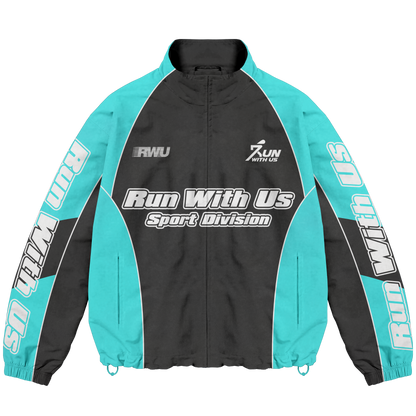 Run with us, windbreaker short set black and blue.