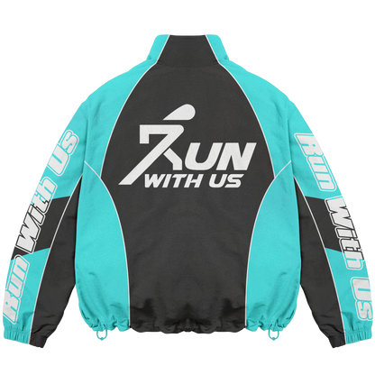 Run with us, windbreaker short set black and blue.
