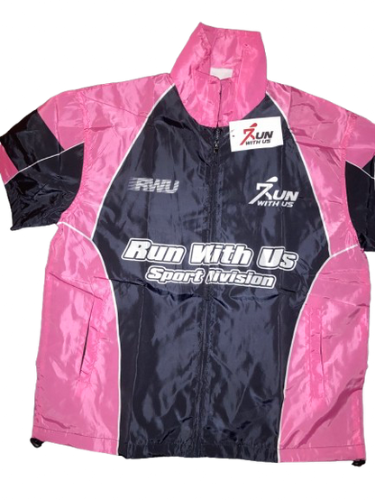 Run with us windbreaker short set black and pink.