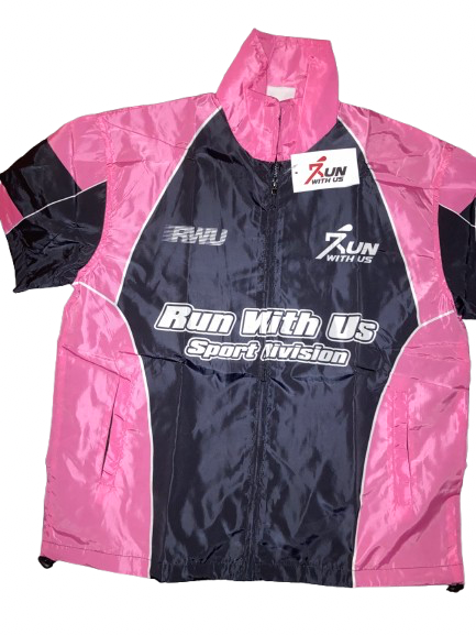 Run with us windbreaker short set black and pink.
