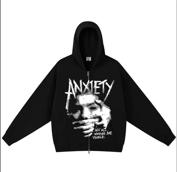 Anxiety black zipper hoodie