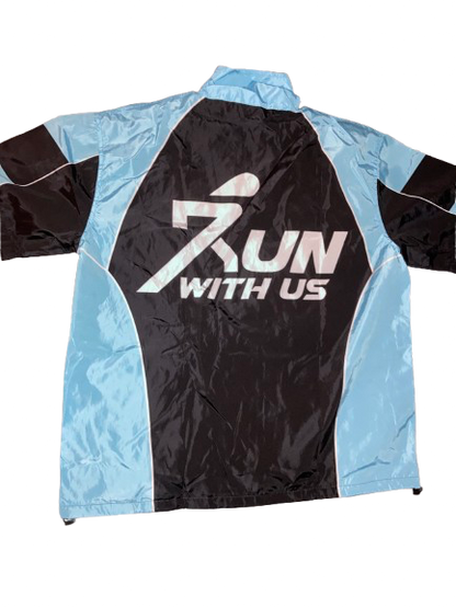 Run with us, windbreaker short set black and blue.