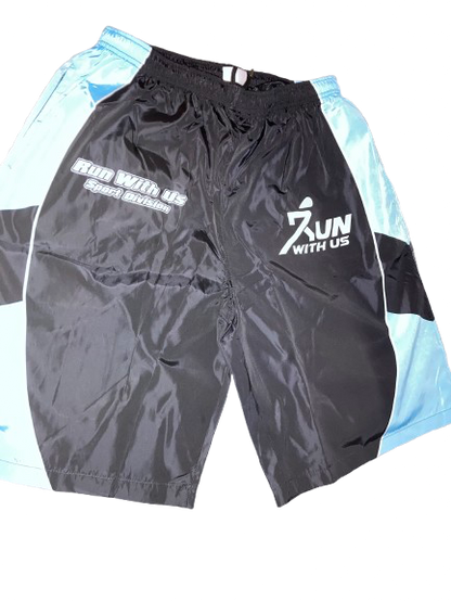 Run with us, windbreaker short set black and blue.