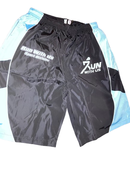 Run with us, windbreaker short set black and blue.