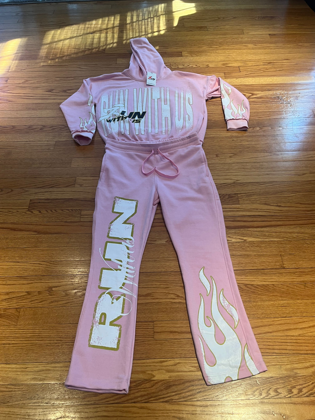RUN WITH US ACID WASH PINK SWEATSUIT.