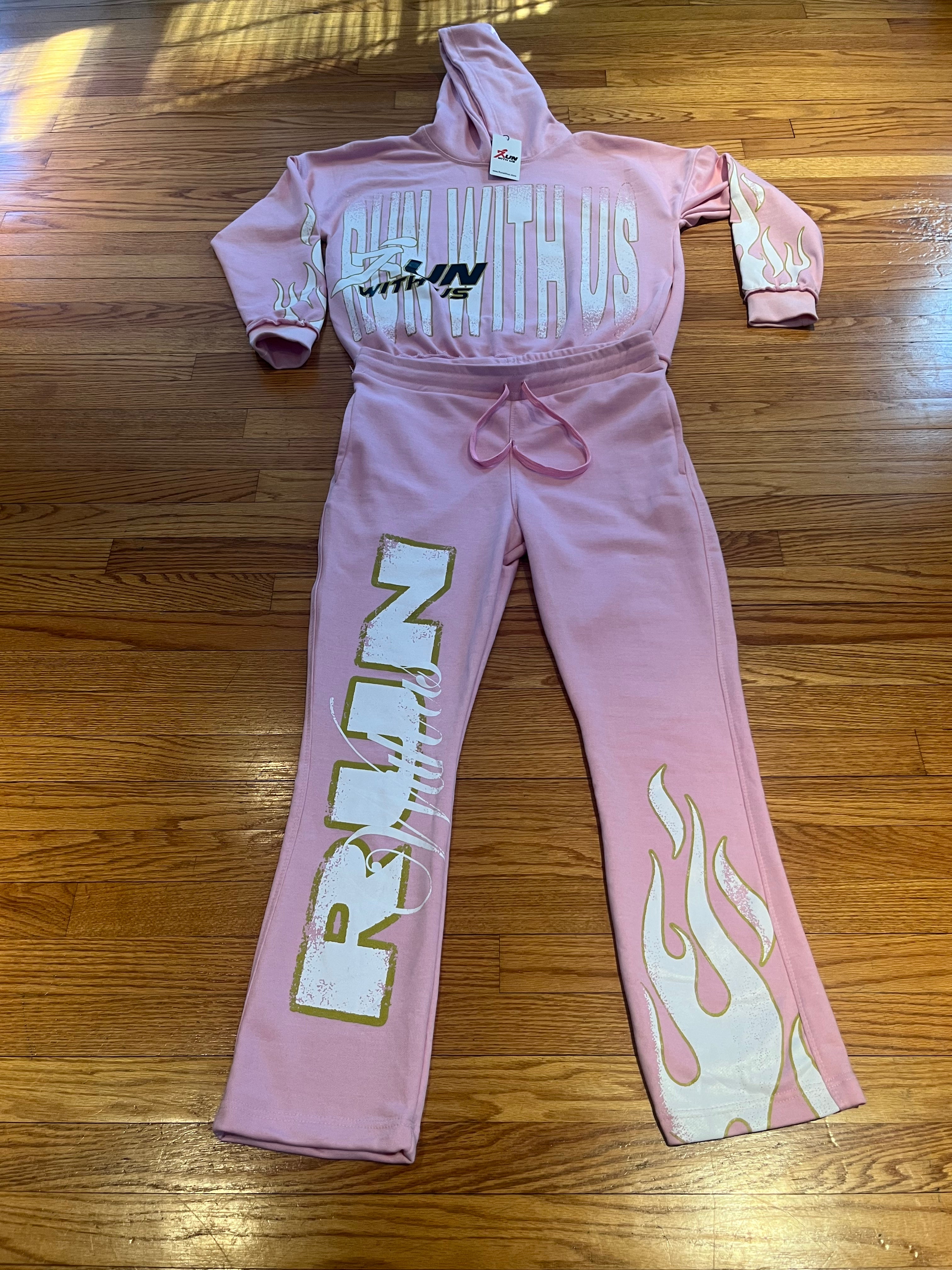 RUN WITH US ACID WASH PINK SWEATSUIT.